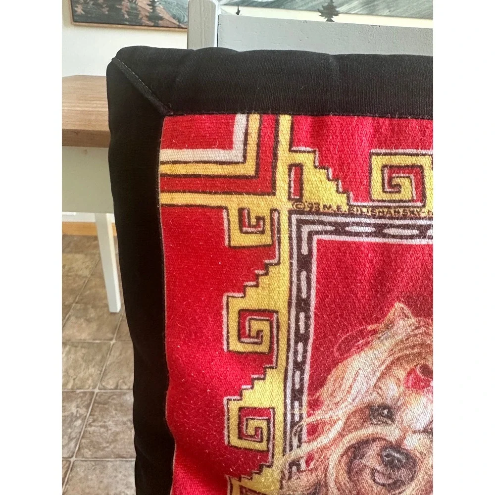 Vintage 1993 Yorkshire Terrier Yorkie Dog Portrait Decorative Throw Pillow Red